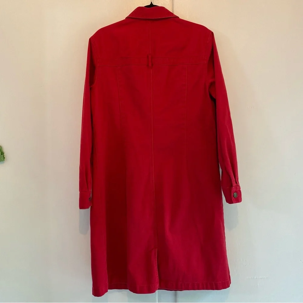 Vtg Newport News Jeanology Long Red Button-Front Denim Coat Dress Patriotic 12 - Picture 6 of 12